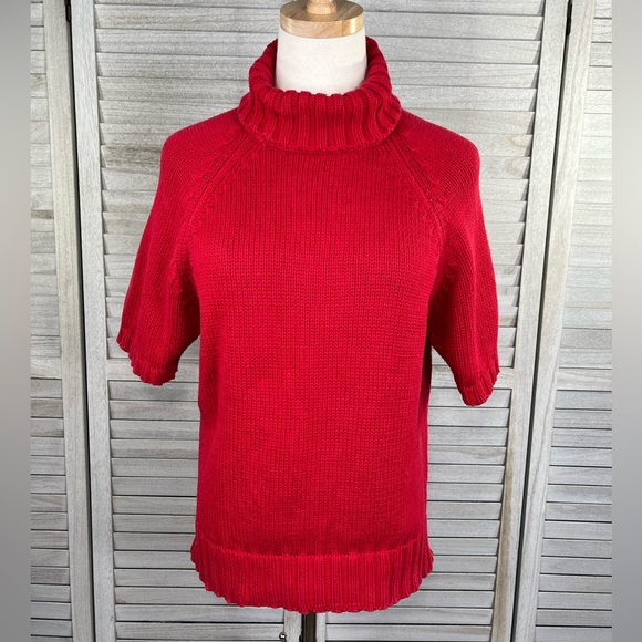 PAUL HARRIS DESIGN Vintage Short Sleeve Turtleneck Sweater 100% Cotton Red-Large - Picture 1 of 3